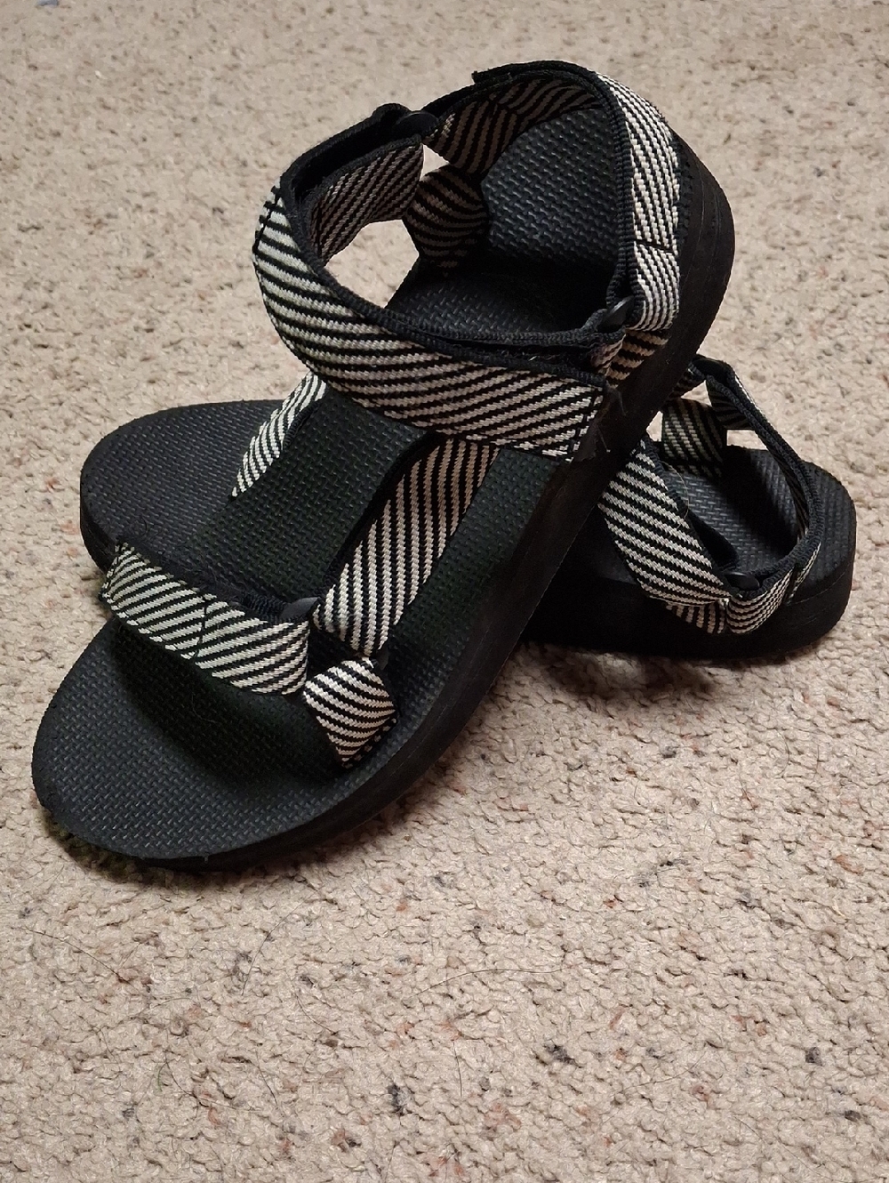 Black Teva Sandal with Black & White Striped Straps